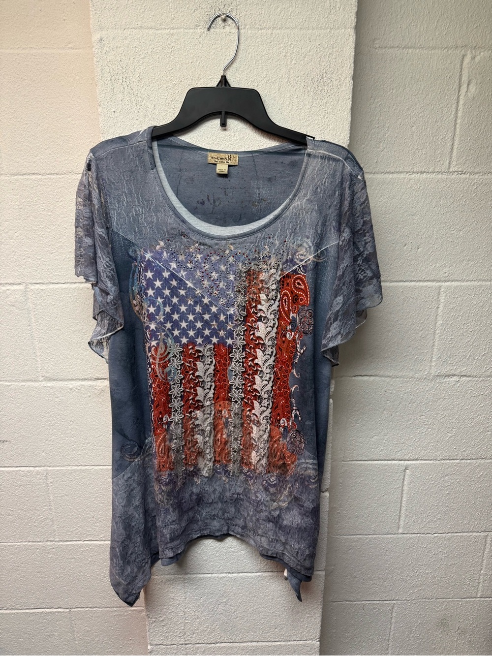 Vintage-Inspired Blue Flag Print Women's Top